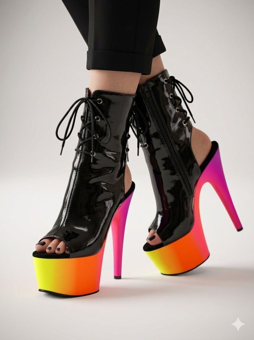 Pleaser Neon Rainbow (1018UV7) Size 7 Exotic Platform Ankle Boots 6.5” inch Heel